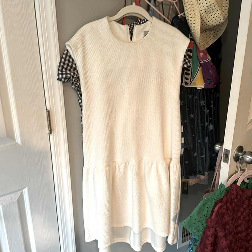 ASOS white dress short sleeve textured fabric thicker but very stylish.